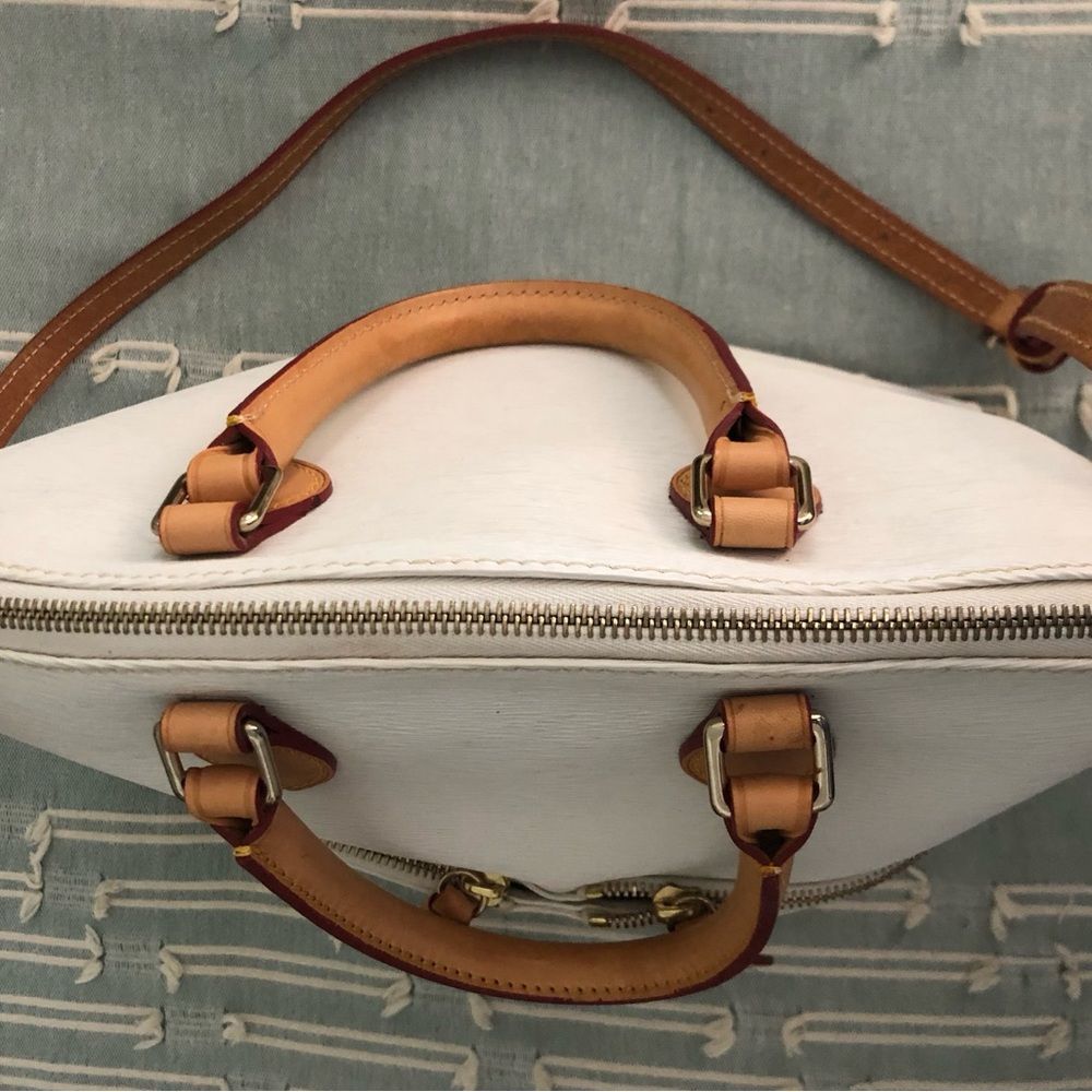 #4. Dooney & Bourke Epi Leather White Tan Double Zip Outer Pockets Satchel - Picture 4 of 12